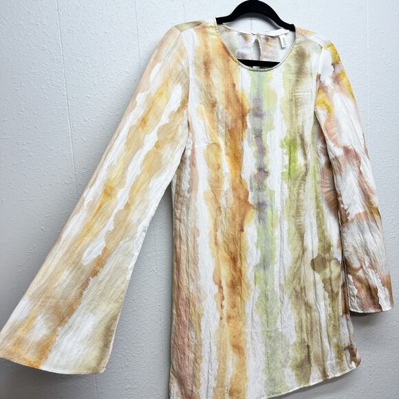 H&M Water Print Abstract Painter Flared Sleeve Lightweight Artsy Dress Sz Small - Picture 5 of 11